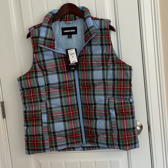 Lands' End Jackets & Blazers - Lands' End womens Colorful Plaid Puffer Vest new XL Holiday Preppy